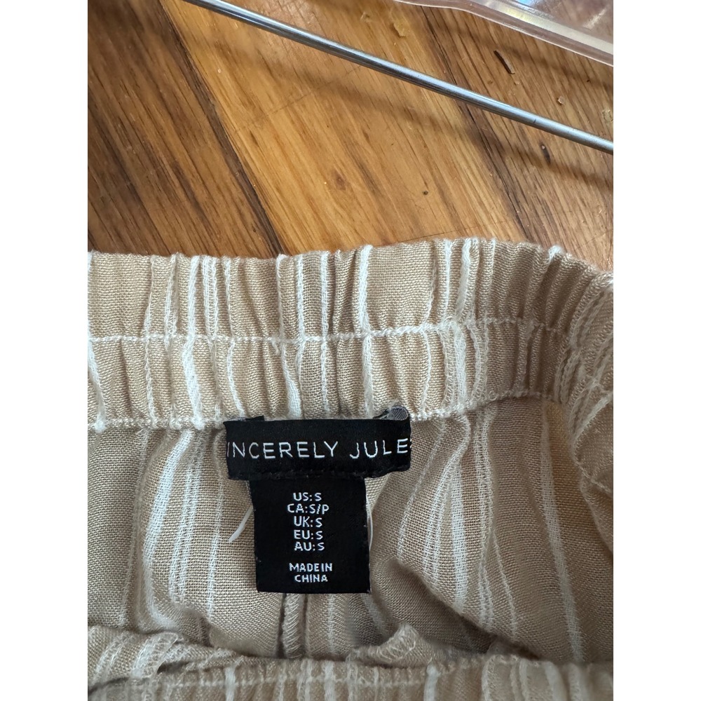 Sincerely Jules Womens Wide Leg Striped Pants Beige White Elastic Waist Small - Picture 2 of 3